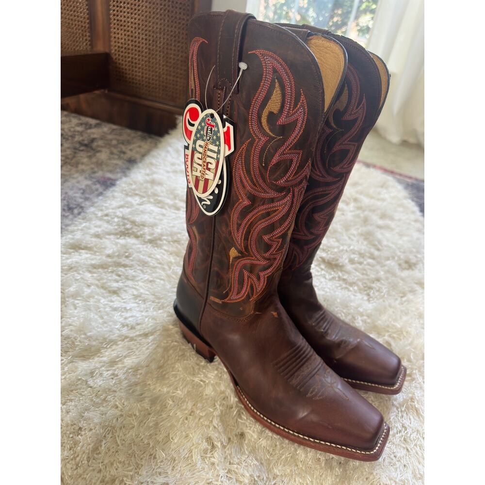 NWT Justin L2687 Ladies Punchy Western Boots Antique Brown Pink Square Toe 9.5 B - Picture 2 of 9
